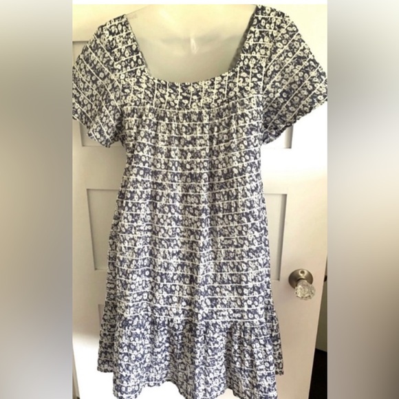 Rails Navy Floral Camellia Seersucker Valentina Peasant Dress womens S like new! - Picture 4 of 7